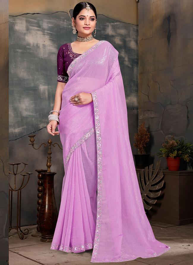 Currency Silk Orchid Ceremonial Wear Embroidery Work Saree